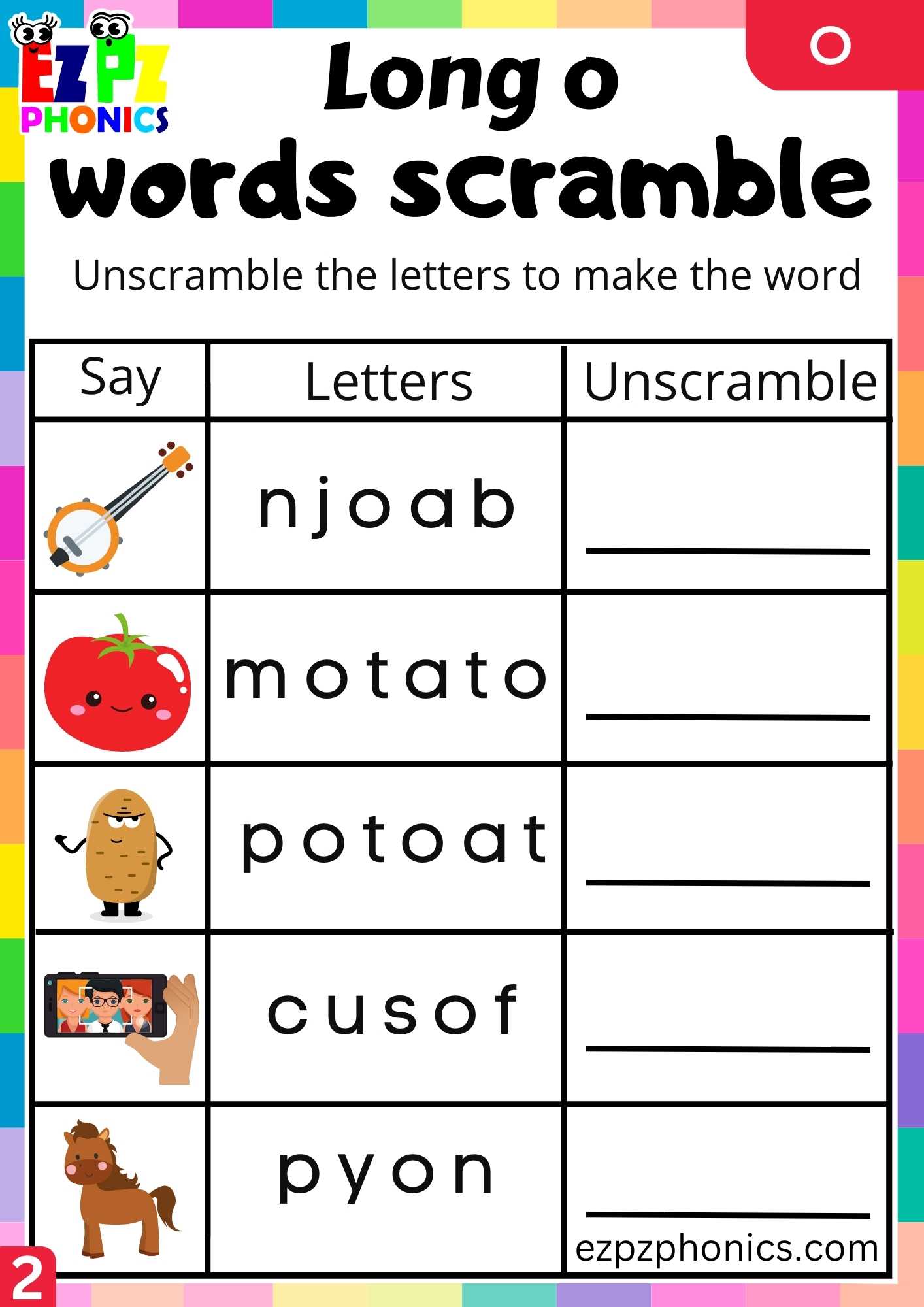 Group2 O Words Words Scramble Long O Phonics Worksheet